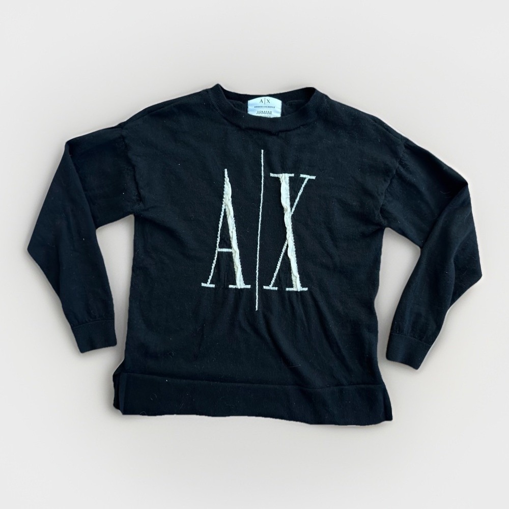 Armani Exchange AX Logo Knit Sweater Womens Small Black Crewneck Pullover
